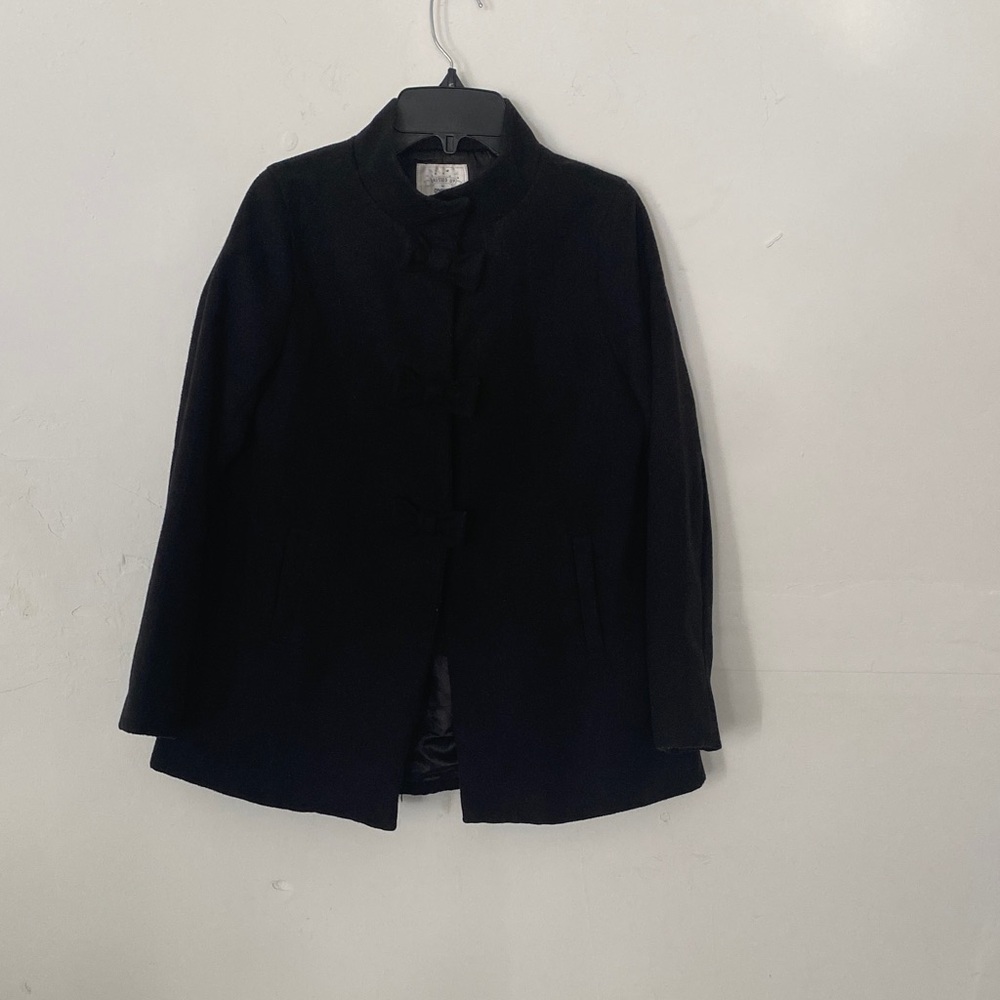 Gymboree Girls Dress Coat Size L Black Bow Front Snap Preppy Formal Holiday